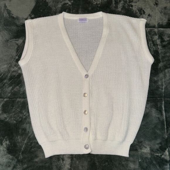 Arielle Sweaters - Arielle Cardigan Sweater Vest‎ Women's White Knitted V-Neck Sleeveless Classic